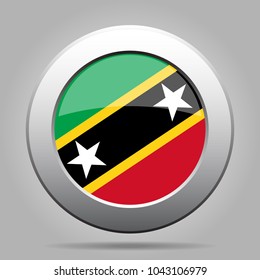 National flag of Saint Kitts and Nevis. Shiny metal gray round button with shadow.
