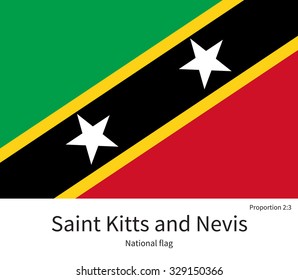 National flag of Saint Kitts and Nevis with correct proportions, element, colors for education books and official documentation