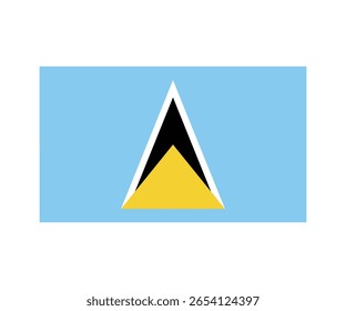 National flag of Saint Lucia, a Caribbean island nation. Features a light blue field with overlapping black and gold triangles outlined in white, representing the iconic twin Piton mountains and the c