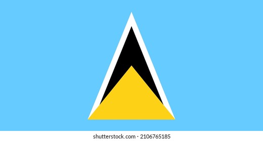 National Flag Saint Lucia, Hewanorra, Iyonola, light blue field with a small golden isosceles triangle in front of a large white-edged black isosceles triangle in the centre