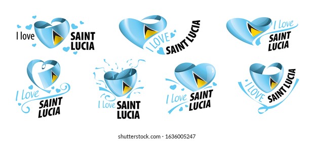 National flag of the Saint Lucia in the shape of a heart and the inscription I love Saint Lucia. Vector illustration