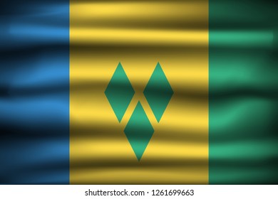 National Flag of Saint Vincent And The Grenadines VC. Front view, official colors and correct proportion. Realistic vector illustration.