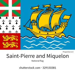 National flag of Saint-Pierre and Miquelon with correct proportions, element, colors for education books and official documentation