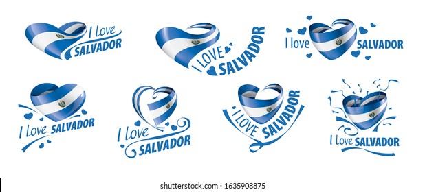 National flag of the Salvador in the shape of a heart and the inscription I love Salvador. Vector illustration