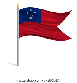 The national flag of Samoa on a pole. The wavy fabric. The sign and symbol of the country. Realistic vector.
