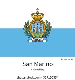 National flag of San Marino with correct proportions, element, colors for education books and official documentation