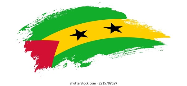 National flag of Sao Tome and Principe with curve stain brush stroke effect on white background