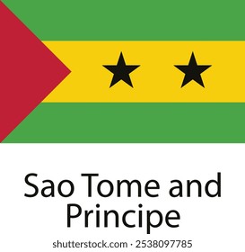 The national flag of Sao Tome and Principe with a green background, yellow stripe, and a red triangle, and two black five-pointed stars.