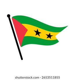 Bandeira nacional de São Tomé e Príncipe.  São Tomé e Príncipe bandeira computador digital vetor ilustração ícone design.  Bandeira de mastro flutuante.