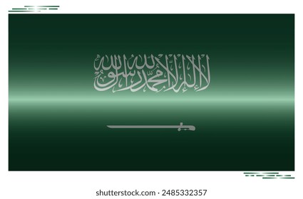 National Flag of Saudi Arabia in black shadow. Saudi Arab flag in Rectangle shape. Middle Eastern Country. KSA flag isolated on white background. Editable vector EPS available