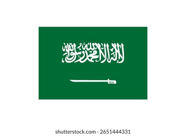 A bandeira nacional da Arábia Saudita apresenta um campo verde com a Shahada, um credo islâmico, inscrito em branco acima de uma espada horizontal branca. É um símbolo da identidade e dos valores do reino.