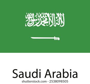 A bandeira nacional da Arábia Saudita, um retângulo verde com uma inscrição branca em alfabeto árabe, simbolizando a identidade e a herança do país.