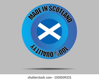 National flag of Scotland know as Alba, part of United Kingdom of Great Britain inside Made in button. original colors and proportion. Vector illustration, from countries flag set.