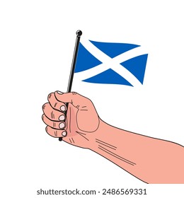 national flag of Scotland in the original colours and on the stick
