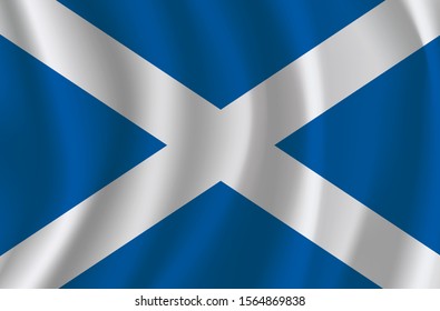 The national flag of Scotland. The symbol of the state on wavy cotton fabric. Realistic vector illustration. Scotland flag background with cloth texture
