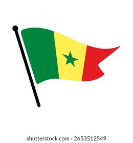 Bandeira nacional do Senegal.  Design de ícone de ilustração de vetor digital da bandeira do Senegal.  Bandeira de mastro flutuante.
