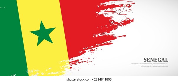 National flag of Senegal with textured brush flag. Artistic hand drawn brush flag banner background
