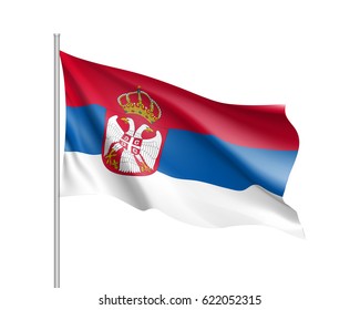 National flag of Serbia republic. Patriotic state symbol in official colors: red, blue and white. Illustration of Sounhern European country flag. Vector icon