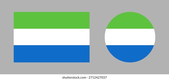 Nationalflagge von Sierra Leone in Knopfform. Sierra Leone Flagge rund, rechteckig geformt.