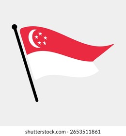 Bandeira nacional de Singapura.  Bandeira de Singapura computador digital vetor ilustração ícone design.  Bandeira de mastro flutuante.