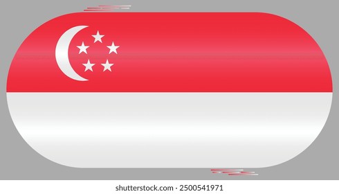 National Flag of Singapore. Lion City flag in capsule shape. Asian Country. Singapore flags isolated on grey background. Editable vector EPS available