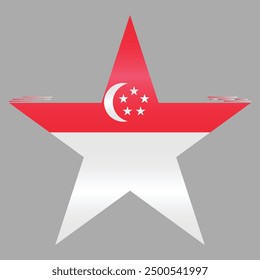 National Flag of Singapore. Lion City flag in star shape. Asian Country. Singapore flags isolated on grey background. Editable vector EPS available