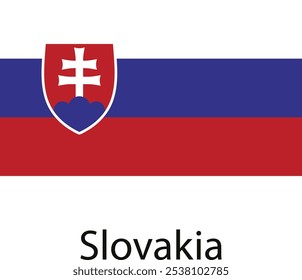 The national flag of Slovakia, featuring a white cross on a red shield, with three blue peaks representing the Tatras mountains, set on a horizontal tricolor of blue, white, and red.