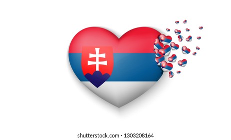 National flag of Slovakia in heart illustration. With love to Slovakia country. The national flag of Slovakia fly out small hearts on white background