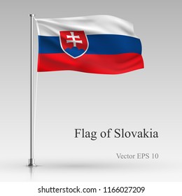 National flag of Slovakia isolated on gray background. Realistic flag waving in the Wind. Wavy flag of Slovakia Vector illustration