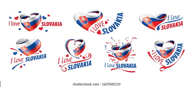 National flag of the Slovakia in the shape of a heart and the inscription I love Slovakia. Vector illustration