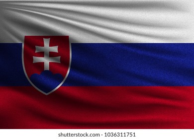 The national flag of Slovakia. The symbol of the state on wavy cotton fabric. Realistic vector illustration.