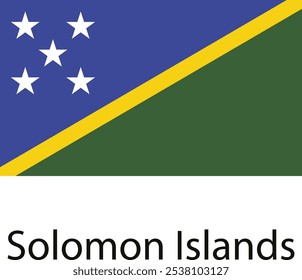 The national flag of Solomon Islands, featuring a green triangle with a yellow diagonal line separating a blue field with five white stars.
