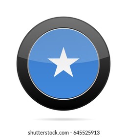 National flag of Somalia. Shiny black round button with shadow.