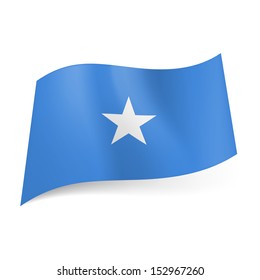 National flag of Somalia: white star in center of blue background.