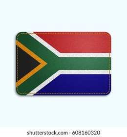 National flag of South Africa with denim texture and orange seam. Realistic image of a tissue made in vector illustration.