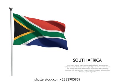 National flag South Africa isolated waving on white background