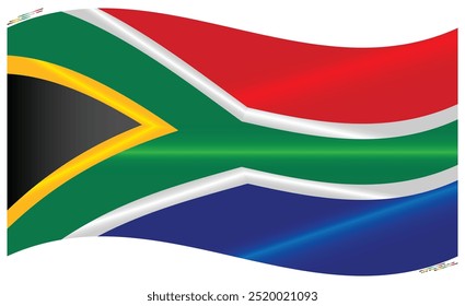 National Flag of South Africa. SA flag in Waving shape. African Country. Azania flags isolated on white background. Editable vector EPS available