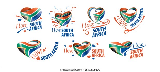 National flag of the South Africa in the shape of a heart and the inscription I love South Africa. Vector illustration