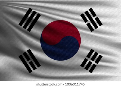 The national flag of South Korea. The symbol of the state on wavy cotton fabric. Realistic vector illustration.