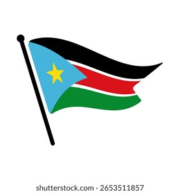 Bandeira nacional do Sudão do Sul.  Bandeira do Sudão do Sul computador digital vetor ilustração ícone design.  Bandeira de mastro flutuante.