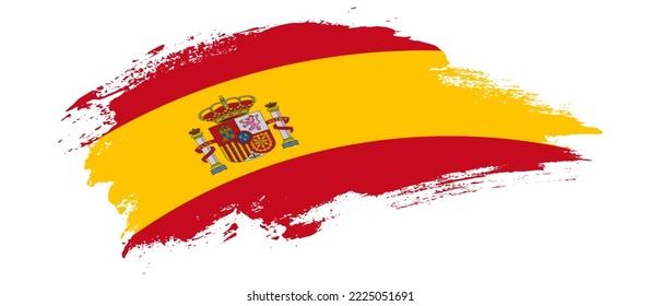 National flag of Spain with curve stain brush stroke effect on white background