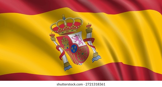 National flag Span flutters. Wavy state of spanish flag 3d. Closeup.