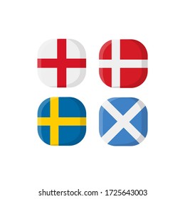 National Flag Square Icon Set with England, Denmark, Sweden & Scotland 