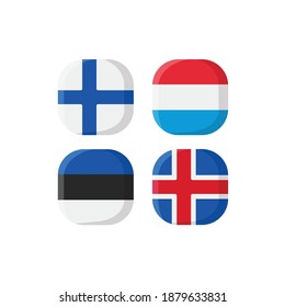 Icono de la plaza de la bandera nacional con Finlandia, Islandia, Estonia y Luxemburgo
