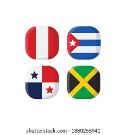 National Flag Square Icon Set with Peru, Cuba, Panama And Jamaica