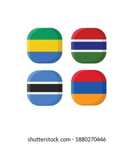 National Flag Square Icon Set with Armenia, Gabon, Botswana And Gambia