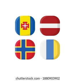 National Flag Square Icon Set with Madeira, Canary Islands, Latvia And Aland Islands