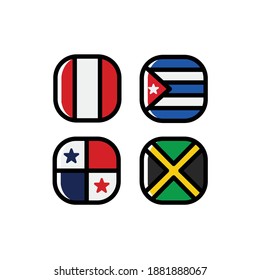National Flag Square Icon Set with Peru, Cuba, Panama And Jamaica