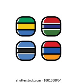 National Flag Square Icon Set with Armenia, Gabon, Botswana And Gambia