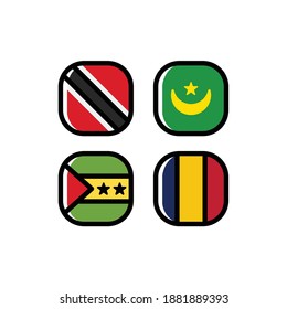 National Flag Square Icon Set with Trinidad and Tobago, Mauritania, Sao Tome and Principe, Chad